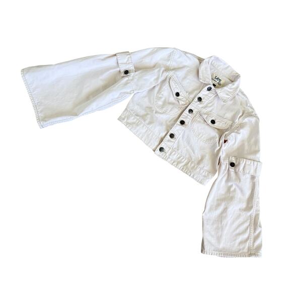 Upcycled Bell Sleeve Denim Cropped Jacket Minimalist Edgy Streetwear Cream S - Picture 5 of 14